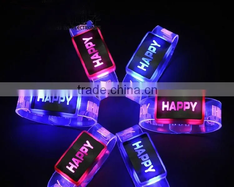Light Up Promotional Custom Logo Happy Led Bracelet, Led Wristbands, Led Bangle Party Decoration