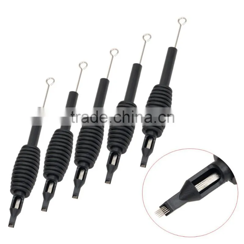 Professional tattoo kits Integrated Package Disposable Needle + Black Grip Tube 9M1 + 9FT - Silver + Black (5PCS)