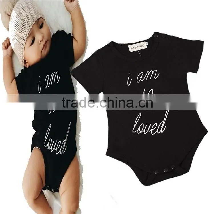 Wholesale Latest Kids Clothing Design Summer 2016 New Style Boutique Design Pure Cotton Wearing Letter Printed Toddler Rompers