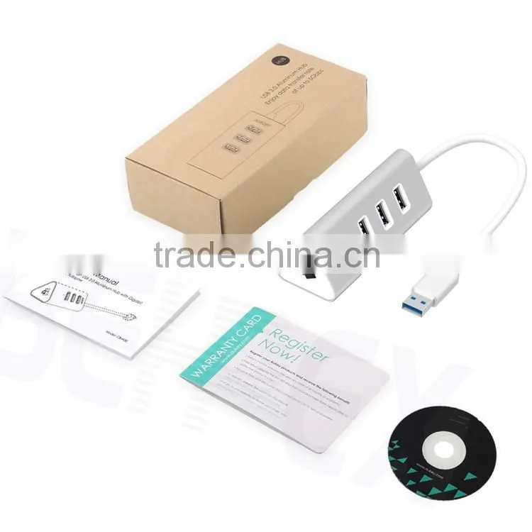 Aluminum Ethernet Port RJ45 Wifi Adapter 3. 0 USB Hub with 3 Port