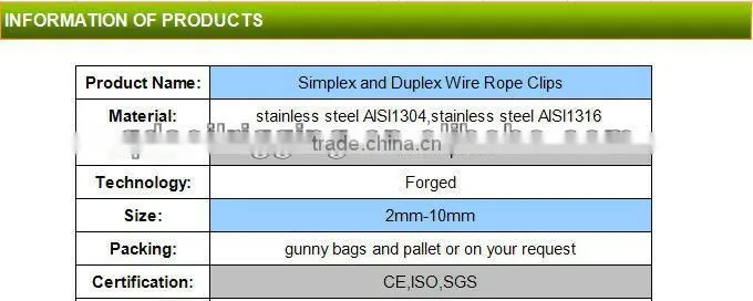 high quality hot galvanizing duplex wire rope clip