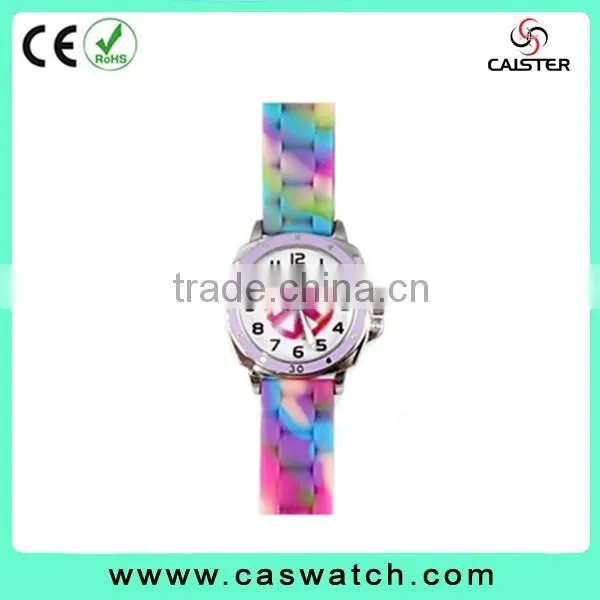 Cheap vogue lovely rubber timepieces, child's rainbow silicone watch, colorful bezel hotsale jelly watch