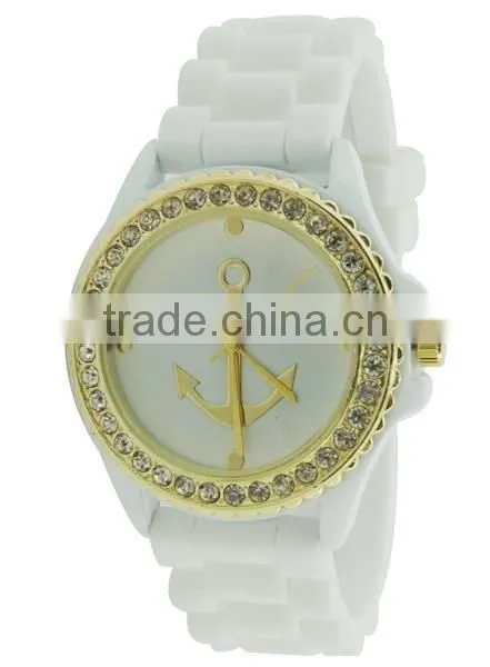 Vogue design gold anchor dial silicone watch, candy color 3D face jelly watch, girls boys hot fashion watch