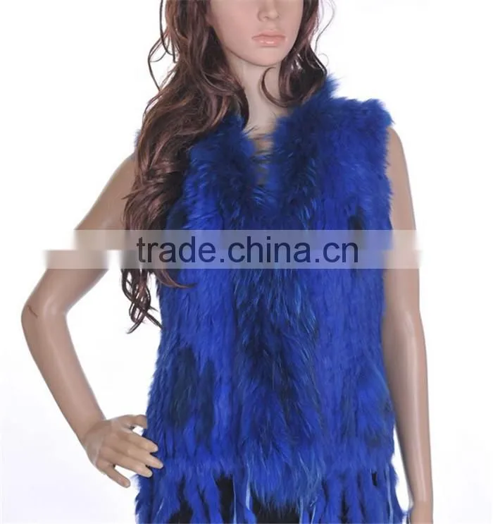 2016 high -end kintted rabbit fur vest with raccoon collar