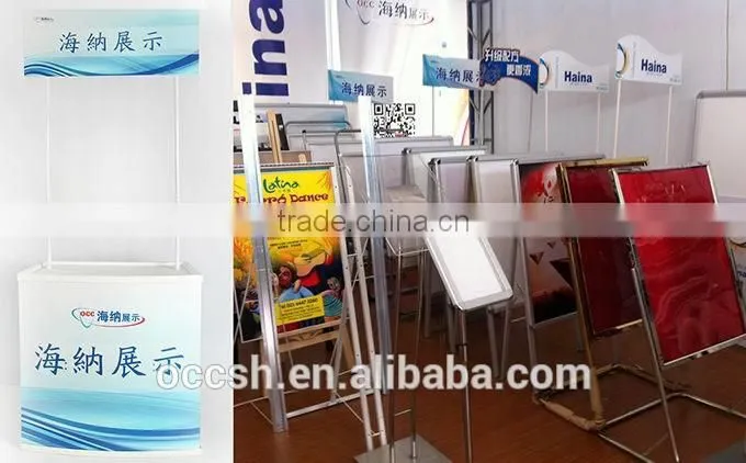 Portable Promotion Table with Top Banner Display Rack Promotion Counter Aluminum