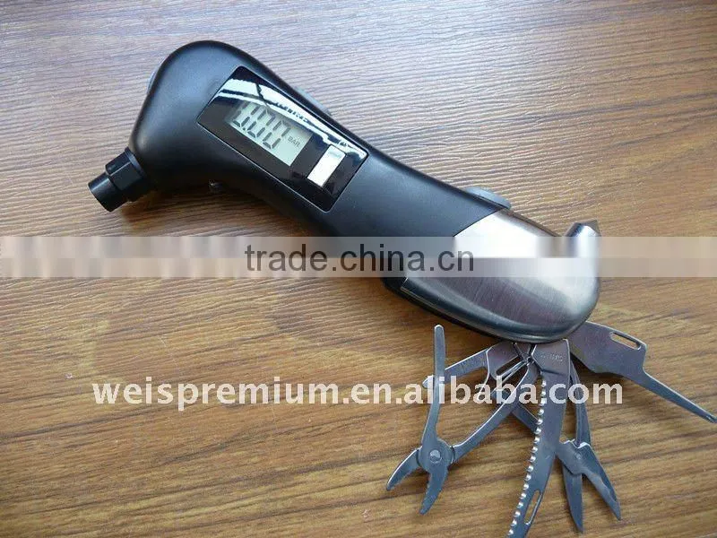 Very useful auto emergency tool with digital tire pressure gauge