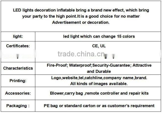 Outdoor and indoor decoration inflatable lighting pillar for wedding