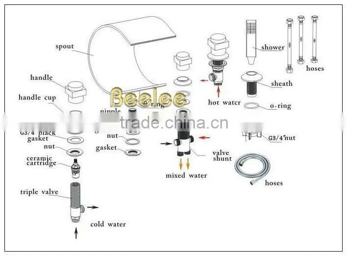 Luxury 3 Pcs Set Bathtub Golden Mixer Tap Q30253G