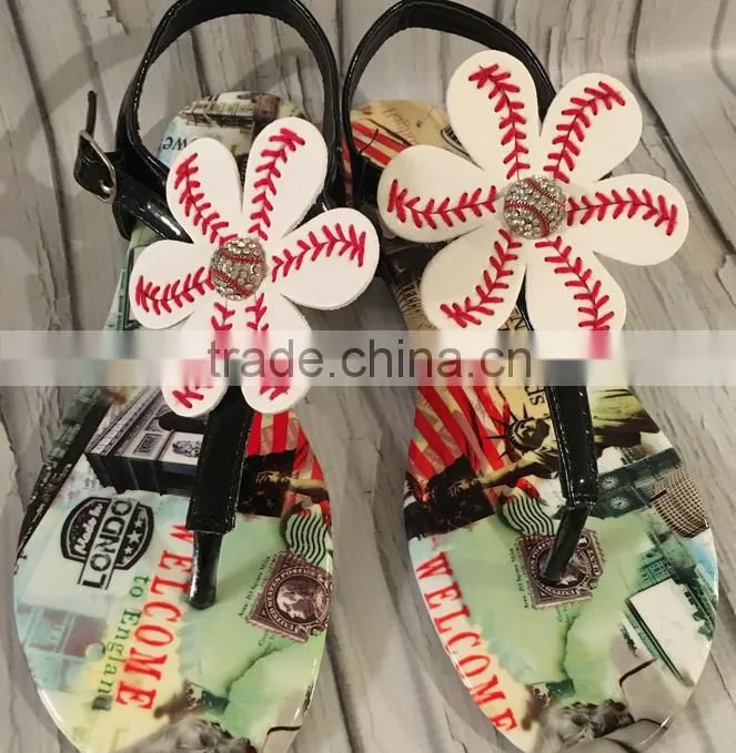 Baseball Softball Flower Sandals T Strap Shoes