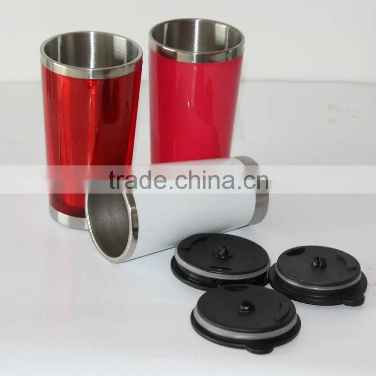 16oz double wall thermos travel car cup with plastic outer