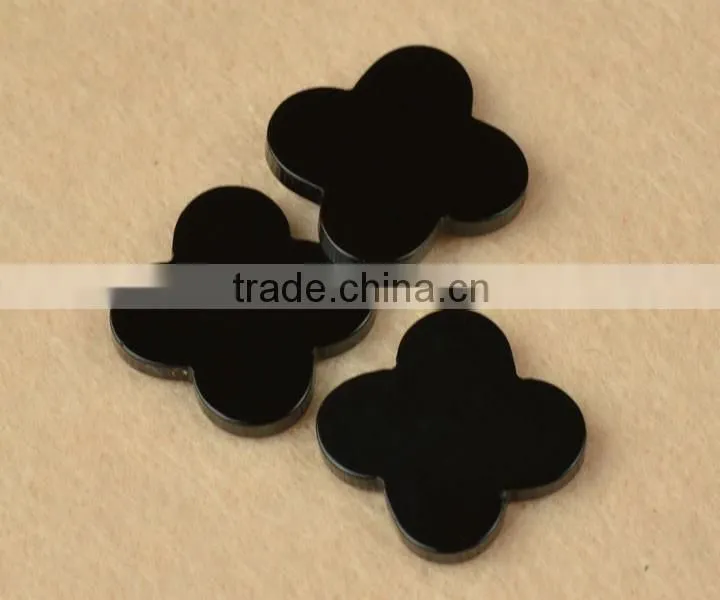 factory sale double flat four leaf clover natural black agate stone