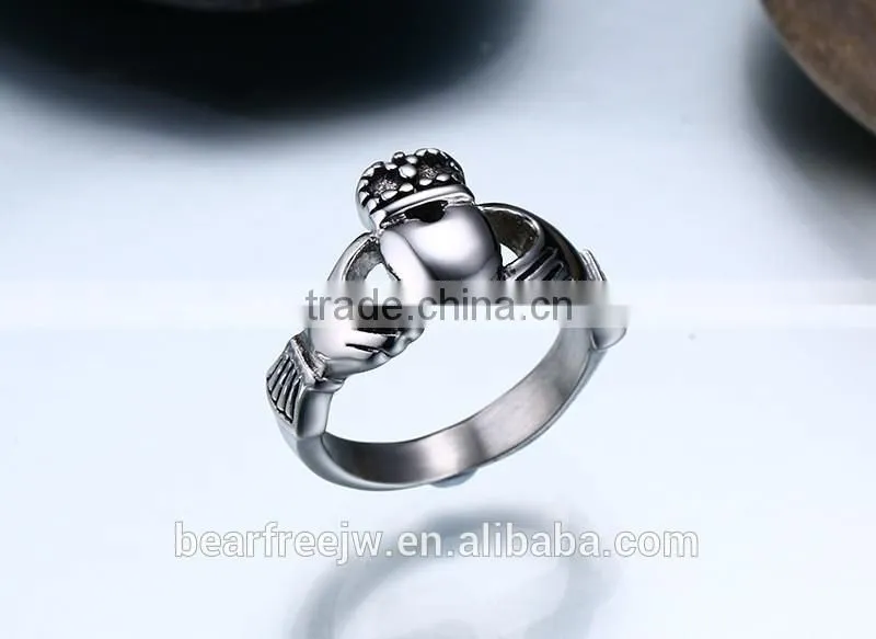 Stainless Steel Wedding Rings Men Women Claddagh Ring Ireland Heart Crown