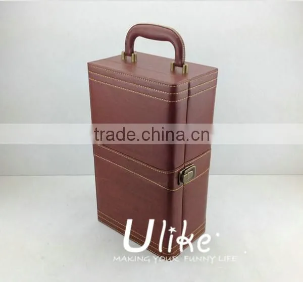 Hot Sell Fashion PU Leather Wine Gift Package With Handle leather wine box package for three bottles with wine accessories