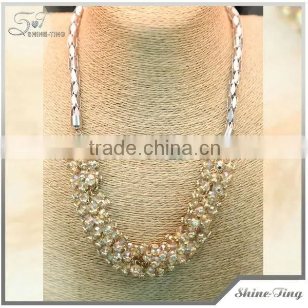charming white crystal beads bib statement Necklace with chain for women
