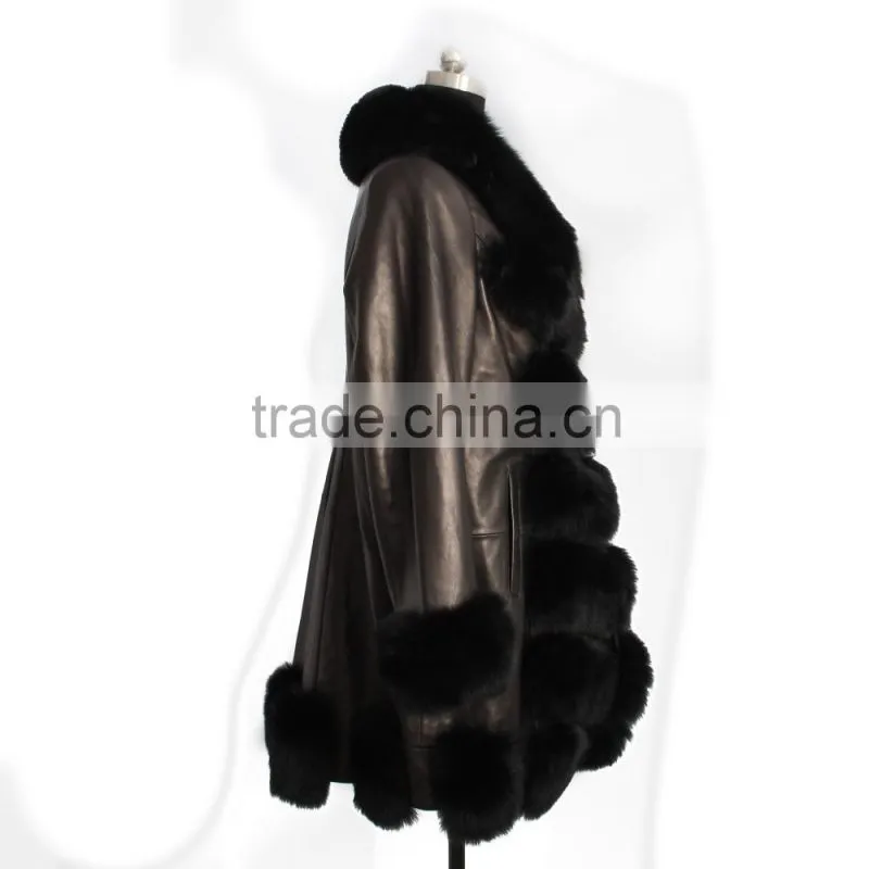 leather jacket with fox fur trim / sheep leather fur coat