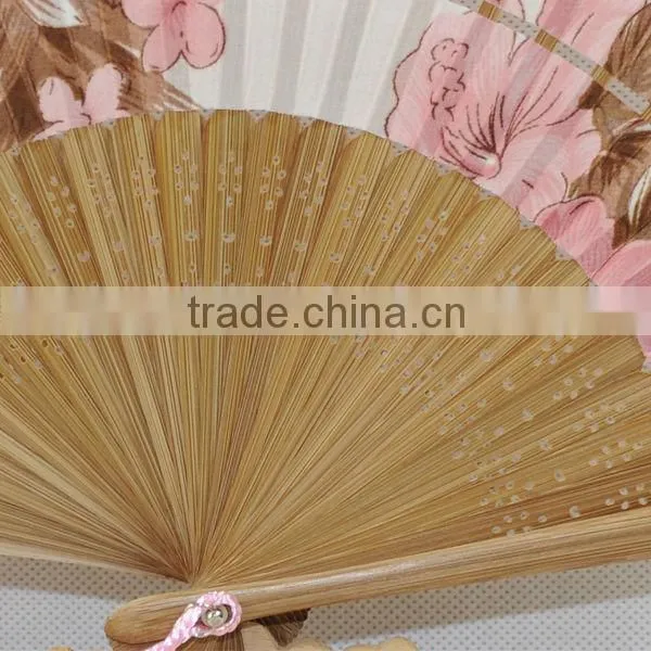 pink promotional Japanese silk bamboo folding fan