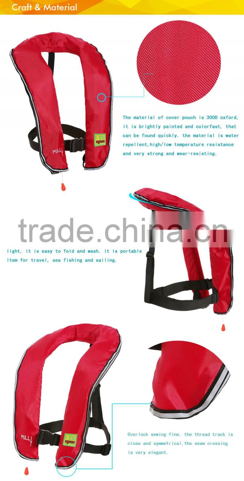 2015 hot sale fashion inflatable life jacket for sea fishing
