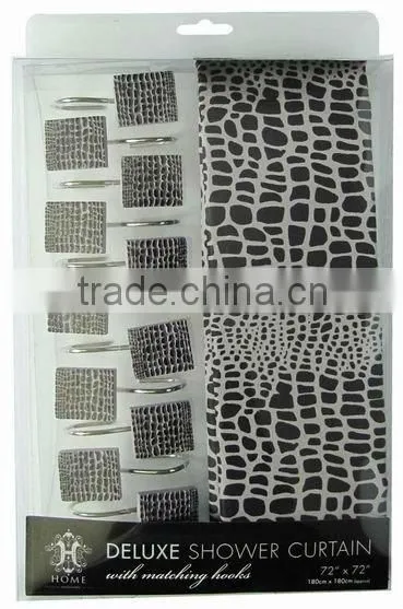 model style polyester shower curtain bathroom curtain matching with 12pcs poly resin hooks
