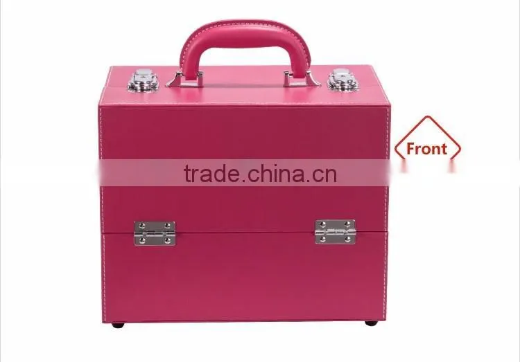 Women Beautiful Pink Pvc Material Lighted Makeup Case