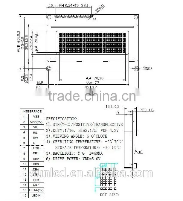 lcd display 20x4 blue with SPLC780 Driver character LCD 20x4