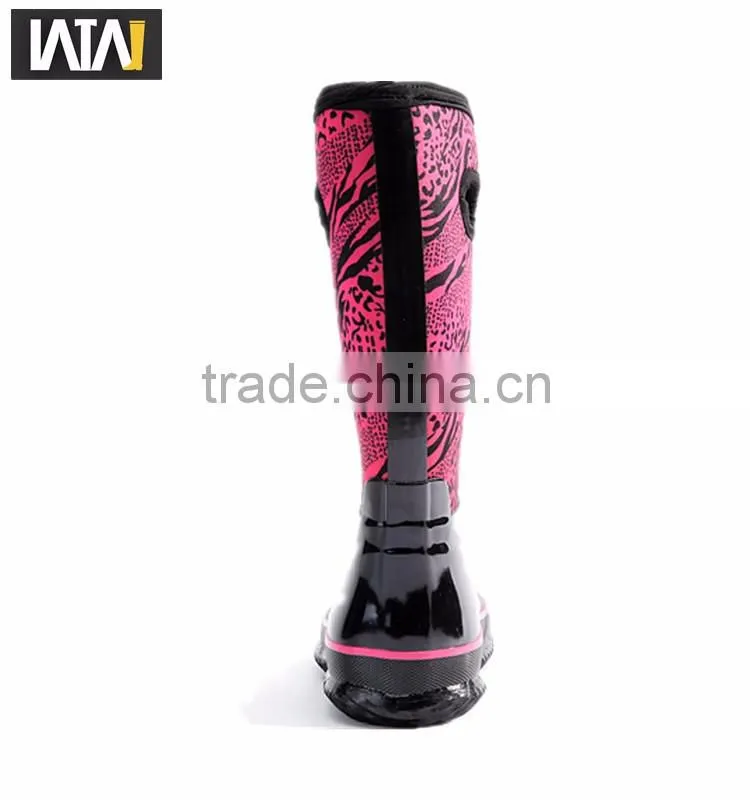 Warm leopard print neoprene cheap rain boots with hole