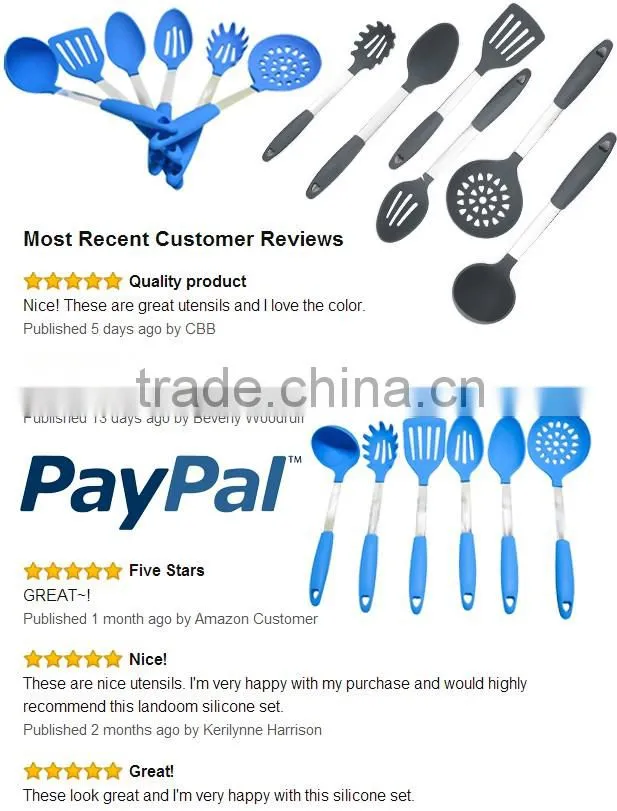 OEM Set of 6 Cooking Tools 430 Stainless Steel Handle Silicone Kitchen Utensil Tools