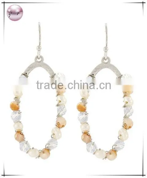 Rhodiumized Blue Glass Crystal & Cream Synthetic Pearl Fish Hook Oval Dangle Earring Set