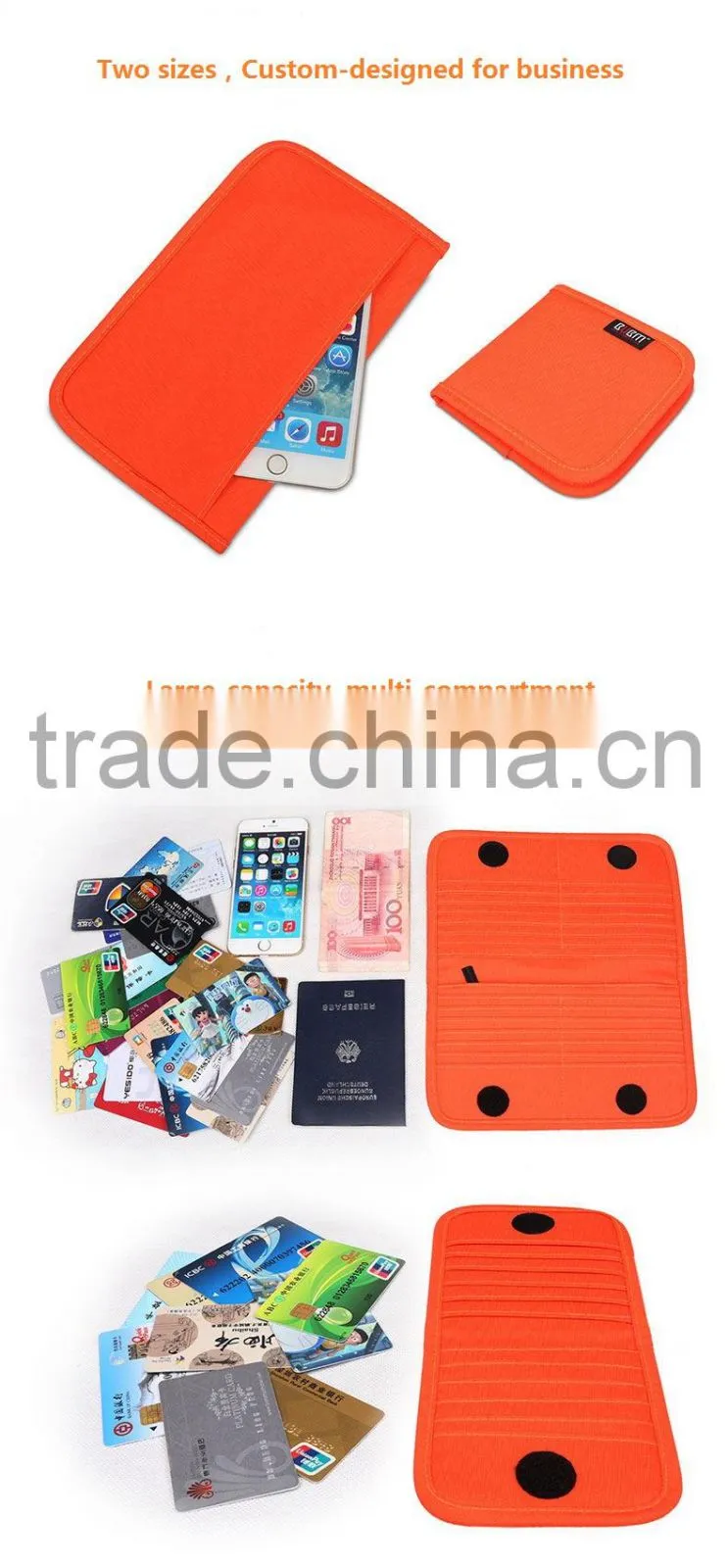 Nylon material orange custom card holder with protablet Card Wallet Wholesale