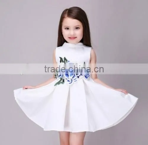 2016 sweet baby girls kids party wear dresses flower embroidered summer kids prom dresses