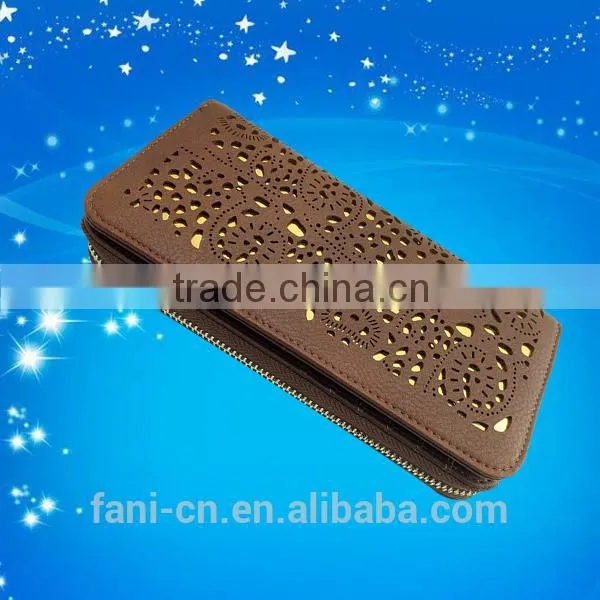 2015 hot selling laser hollow out design leather clutch purse for women/girls/ladies