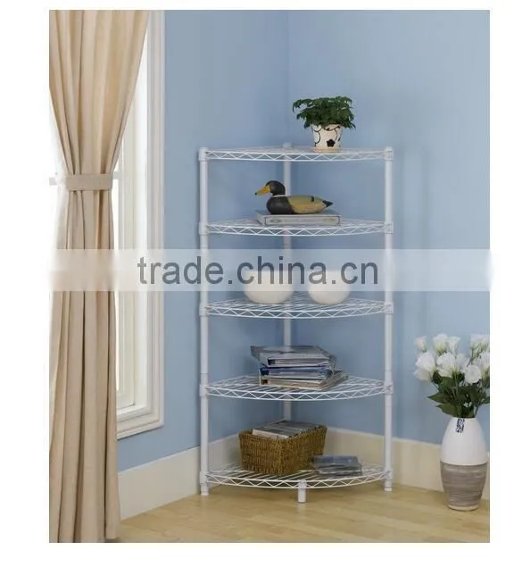 New White 5-Tier Corner Rack Display Shelf Kitchen Storage Wire Shelf