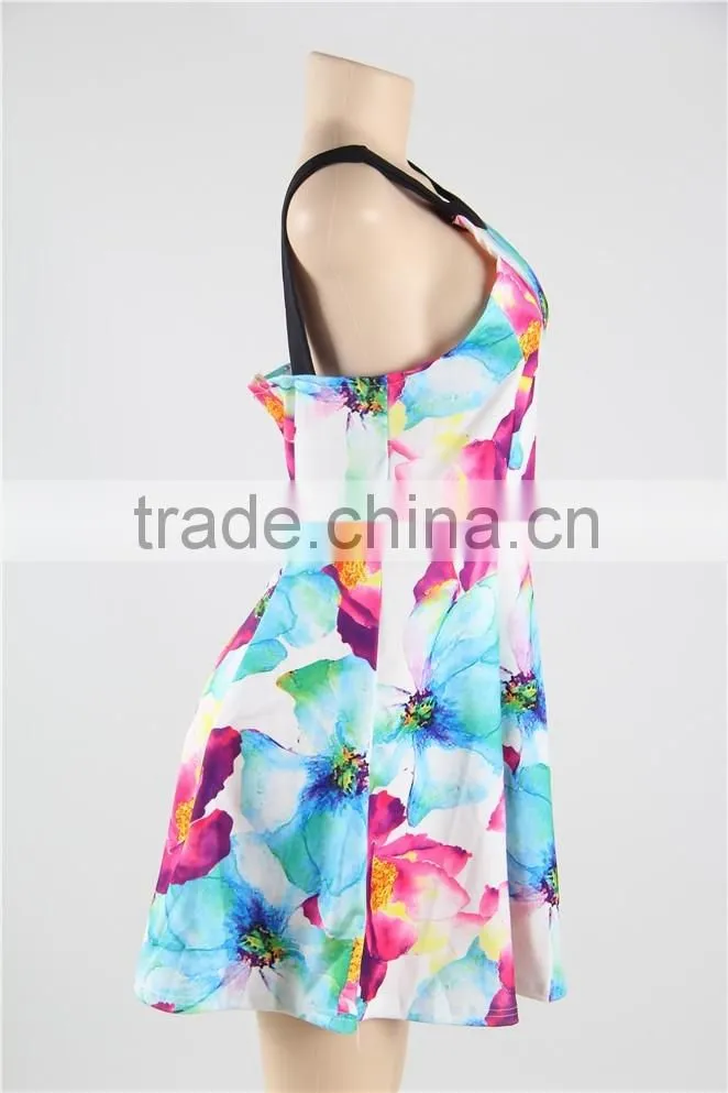 2016 Latest fashion halter neck women casual one piece dress in floral print