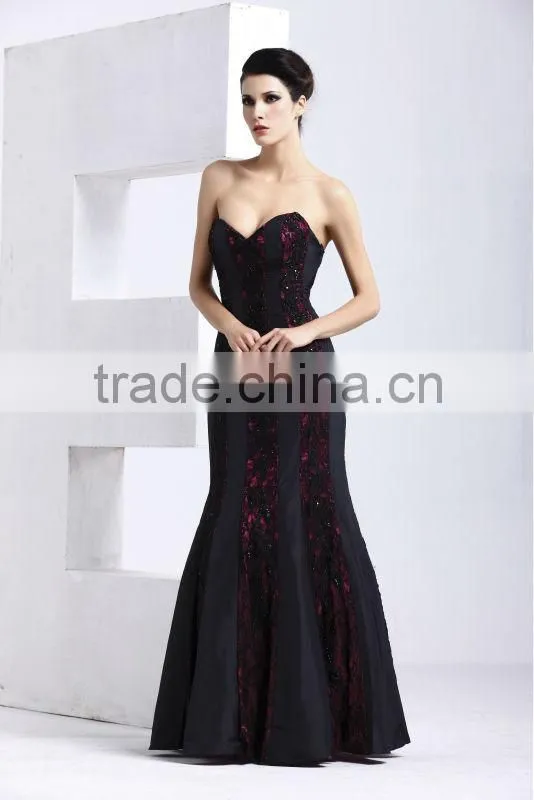 Sexy backless off-shoulder v-neck fishtail taffeta beaded long lace best evening dress