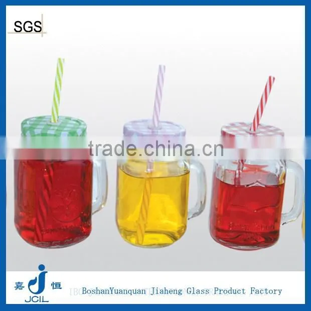 Straw beverage glass jar with handle