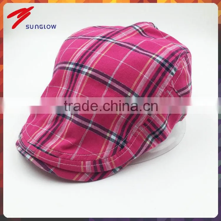 Custom design fashion magenta check ivy cap manufacturing