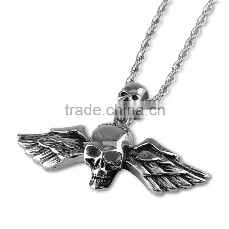 Good quality stainless steel skull wing cremation pendant