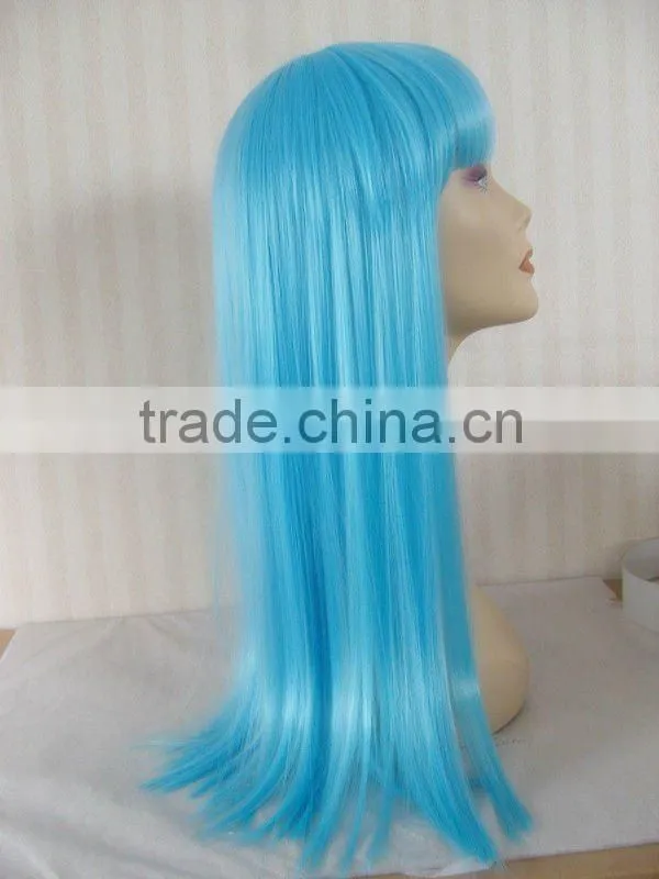 blue synthetic kinky straight wig