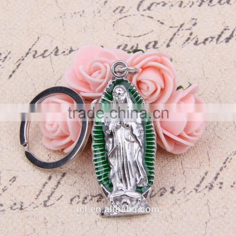 2016 new design key chain ring custom key holder Our Lady of Guadalupe metal cross key chain split key ring clip wholesale