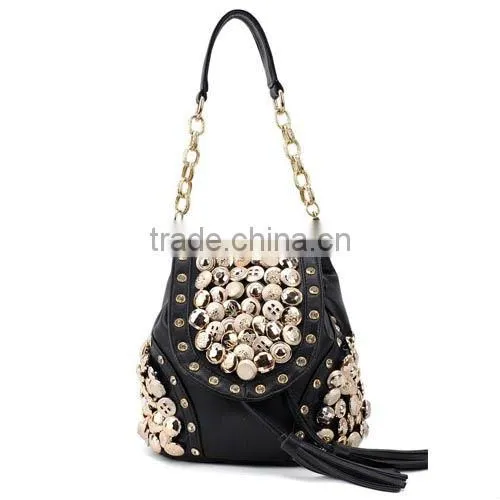 2015 New Model Korean Fashion Button Diamond Retro Popular Tassel Backpack/Crossbody Bag (BCC029-1)