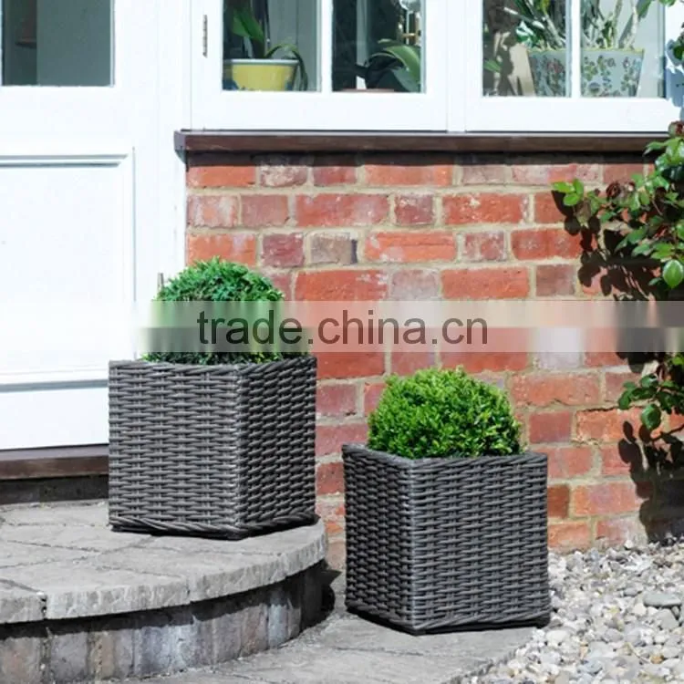 S&D large black square pe rattan weaving vintage style handmade garden pots for sale planting pots cheap plant pot