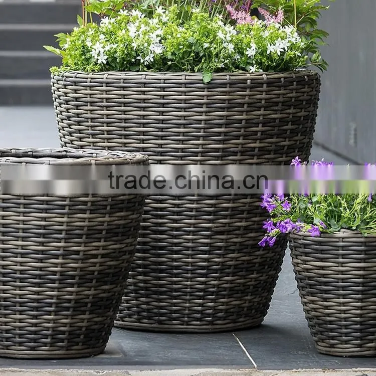 Decoration flower pot waterproof resin wicker woven garden planter