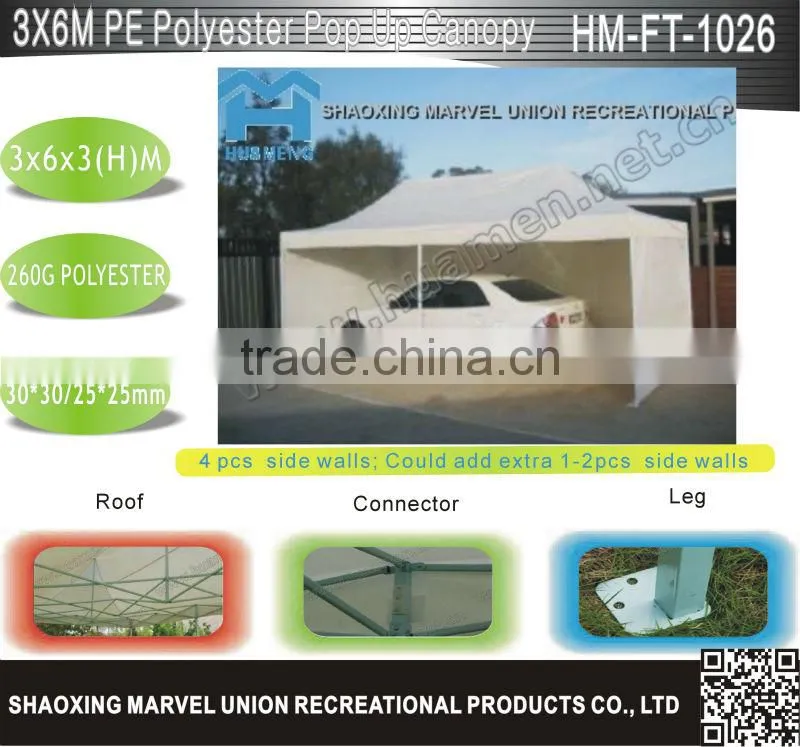 UV-resistant White Polyester Pop Up Canopy 3x6M