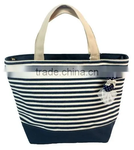 Fashion Stripe Canvas Bag Women Handbag (Blue White)