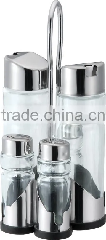 Wholesale 4 PCS Stainless Steel Condiment Set With Stainless Rack BSCI