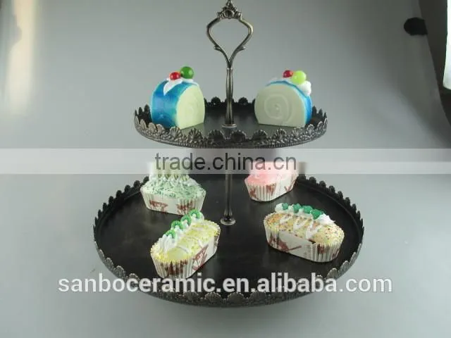 Factory direct price Two tier crystal cake stand round shape metal cake stand