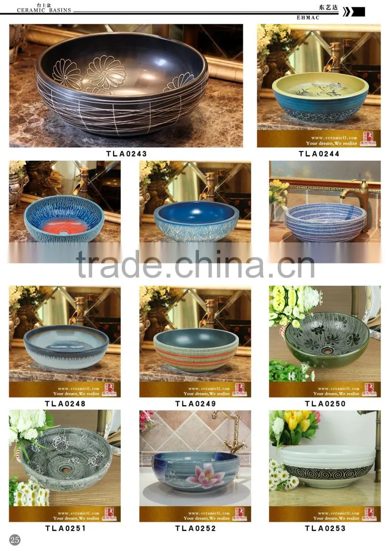 Lotus painted bathroom ceramic sinks