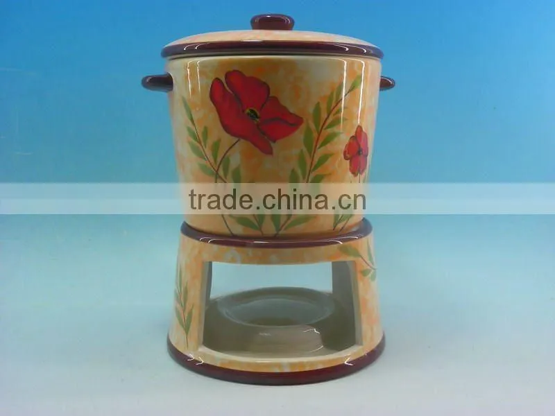HANDPAINTING CERAMIC CHEESE FONDUE