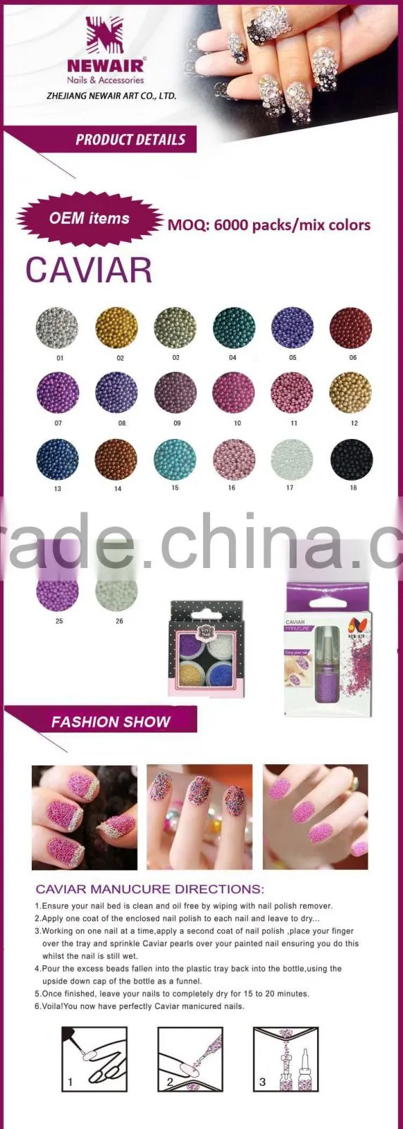 New product 2016 glass fashion caviar nail art kit
