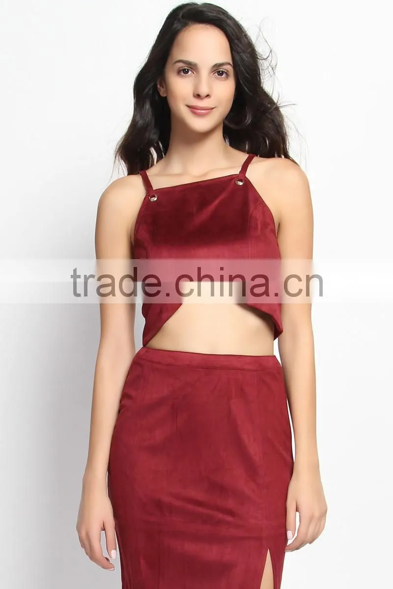 Mogan Faux Suede Eyelet Strap Tank Top Boho Sexy Bralette Cami Top