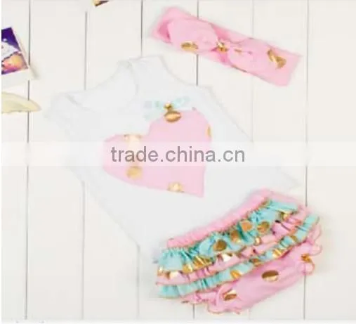2016Gold polka dot baby outfits top quality baby clothes baby dresses